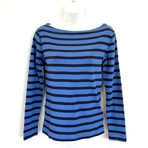 Gap Modern Boatneck Striped Top Petite M Blue Long Sleeve Knit Shirt